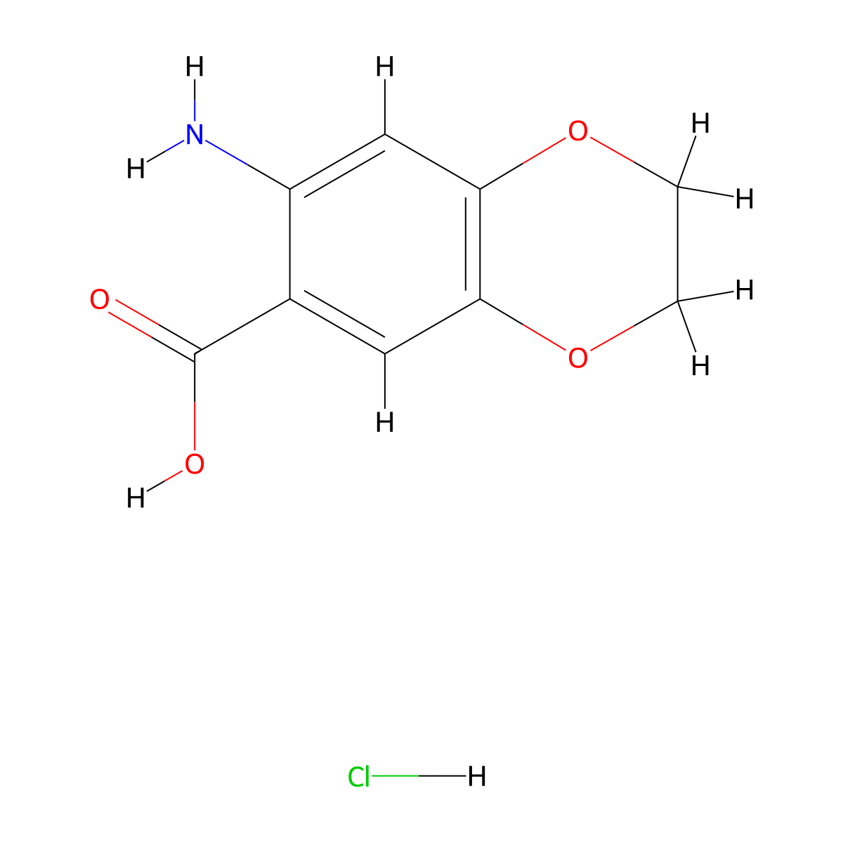 7-Amino-2,3-dihydrobenzo[b][1,4]dioxine-6-carboxylic acid hydrochloride molecular structure, CAS 857020-56-5