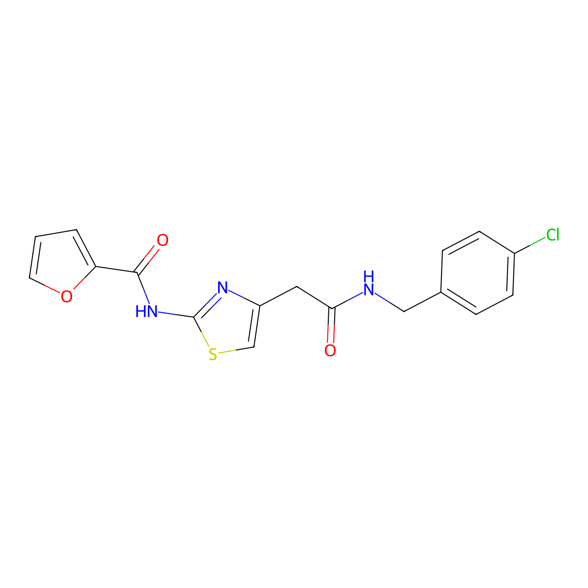 N-(4-(2-((4-chlorobenzyl)amino)-2-oxoethyl)thiazol-2-yl)furan-2-carboxamide molecular structure, CAS 857040-22-3