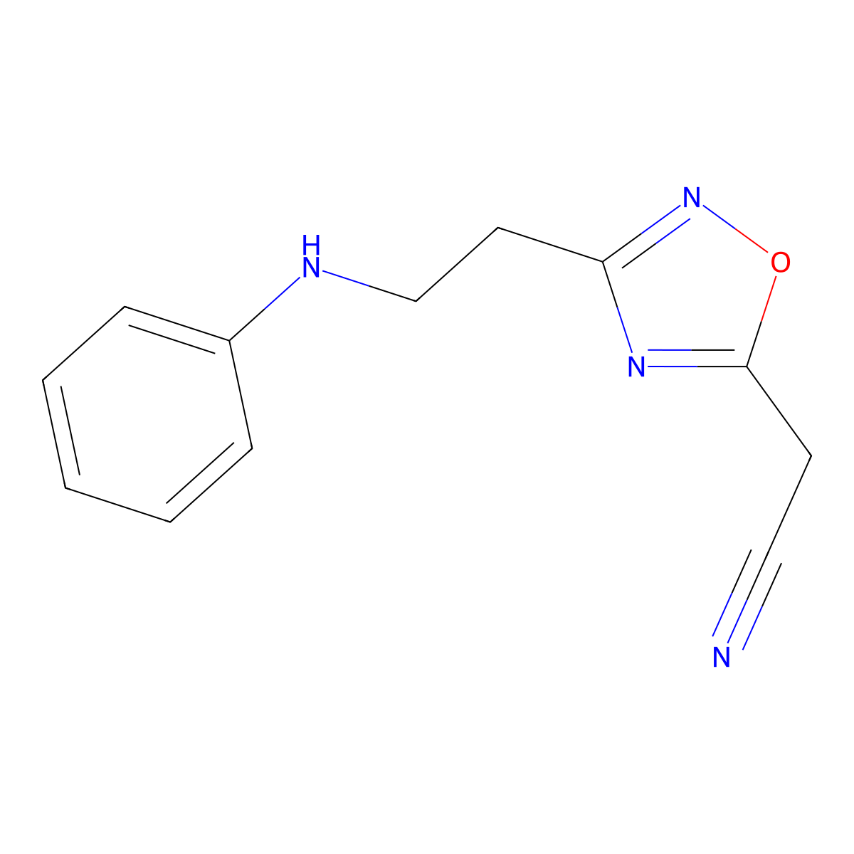 2-{3-[2-(Phenylamino)ethyl]-1,2,4-oxadiazol-5-yl}acetonitrile molecular structure, CAS 857041-73-7