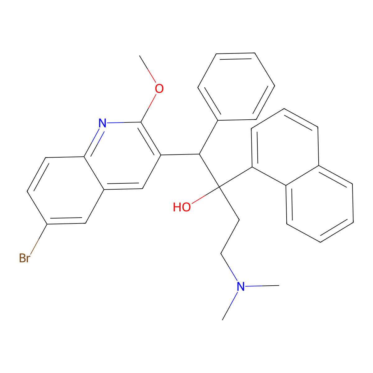 (1R,2R)-1-(6-bromo-2-methoxyquinolin-3-yl)-4-(dimethylamino)-2-(naphthalen-1-yl)-1-phenylbutan-2-ol molecular structure, CAS 857086-94-3