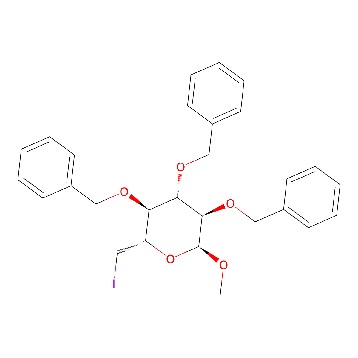 (2S,3S,4S,5R,6S)-3,4,5-tris(benzyloxy)-2-(iodomethyl)-6-methoxytetrahydro-2H-pyran molecular structure, CAS 85716-43-4