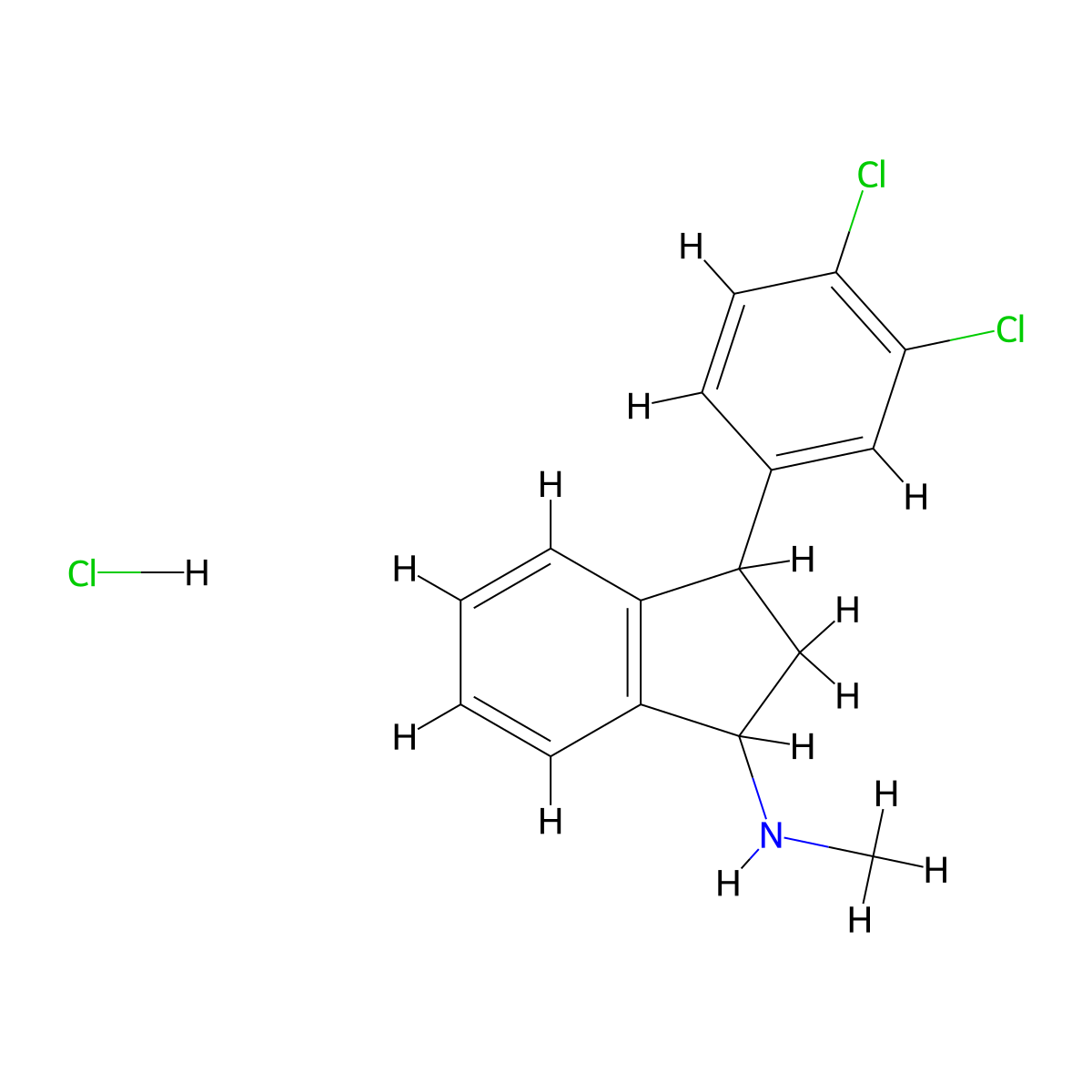 3-(3,4-Dichlorophenyl)-2,3-dihydro-N-methyl-1H-inden-1-amine hydrochloride molecular structure, CAS 85721-00-2