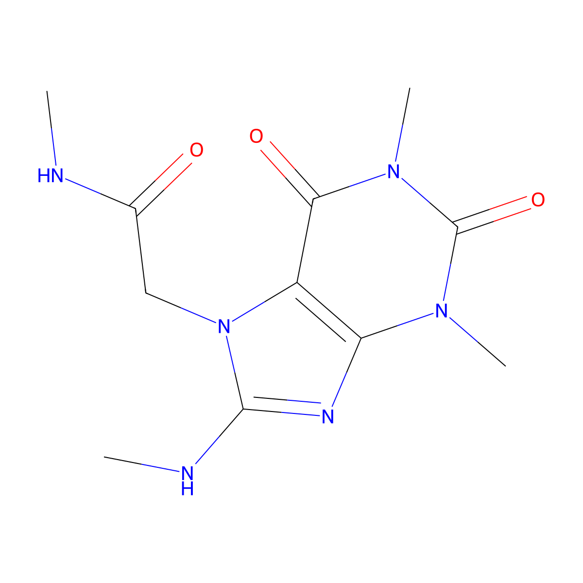 2-[1,3-dimethyl-8-(methylamino)-2,6-dioxo-2,3,6,7-tetrahydro-1H-purin-7-yl]-N-methylacetamide molecular structure, CAS 857229-28-8