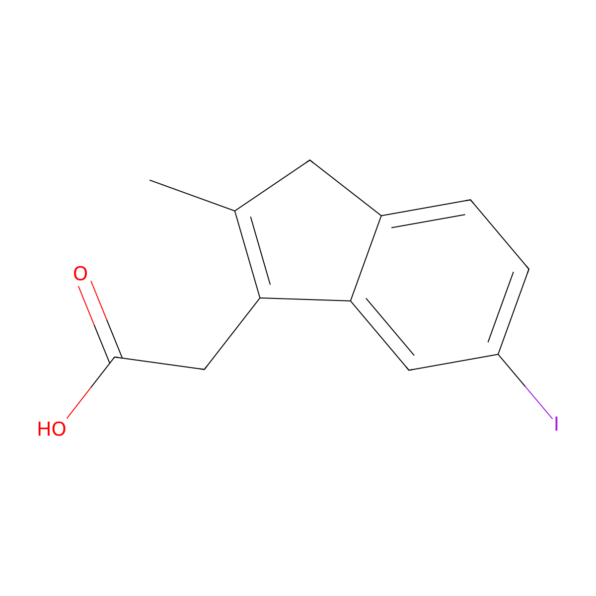 2-(6-iodo-2-methyl-3H-inden-1-yl)acetic acid molecular structure, CAS 857251-07-1