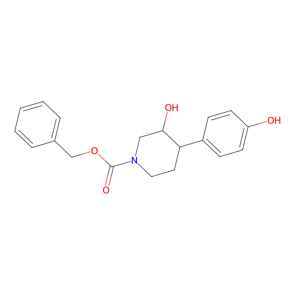 (3R,4R)-Benzyl 3-hydroxy-4-(4-hydroxyphenyl)piperidine-1-carboxylate molecular structure, CAS 857278-37-6