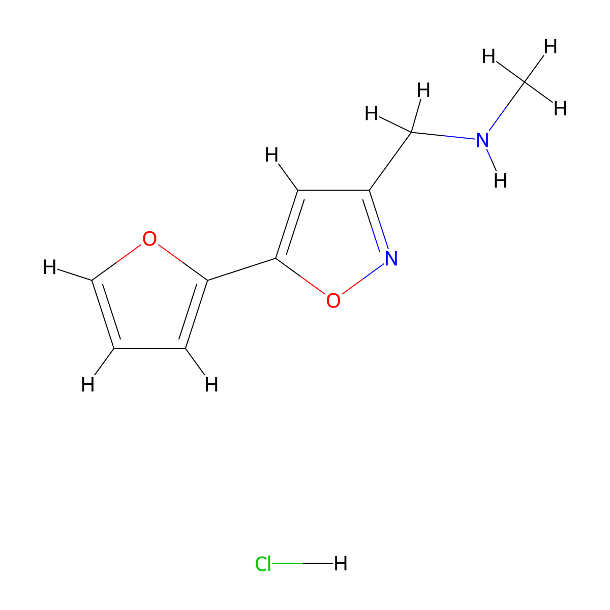 {[5-(Furan-2-yl)-1,2-oxazol-3-yl]methyl}(methyl)amine hydrochloride molecular structure, CAS 857283-62-6
