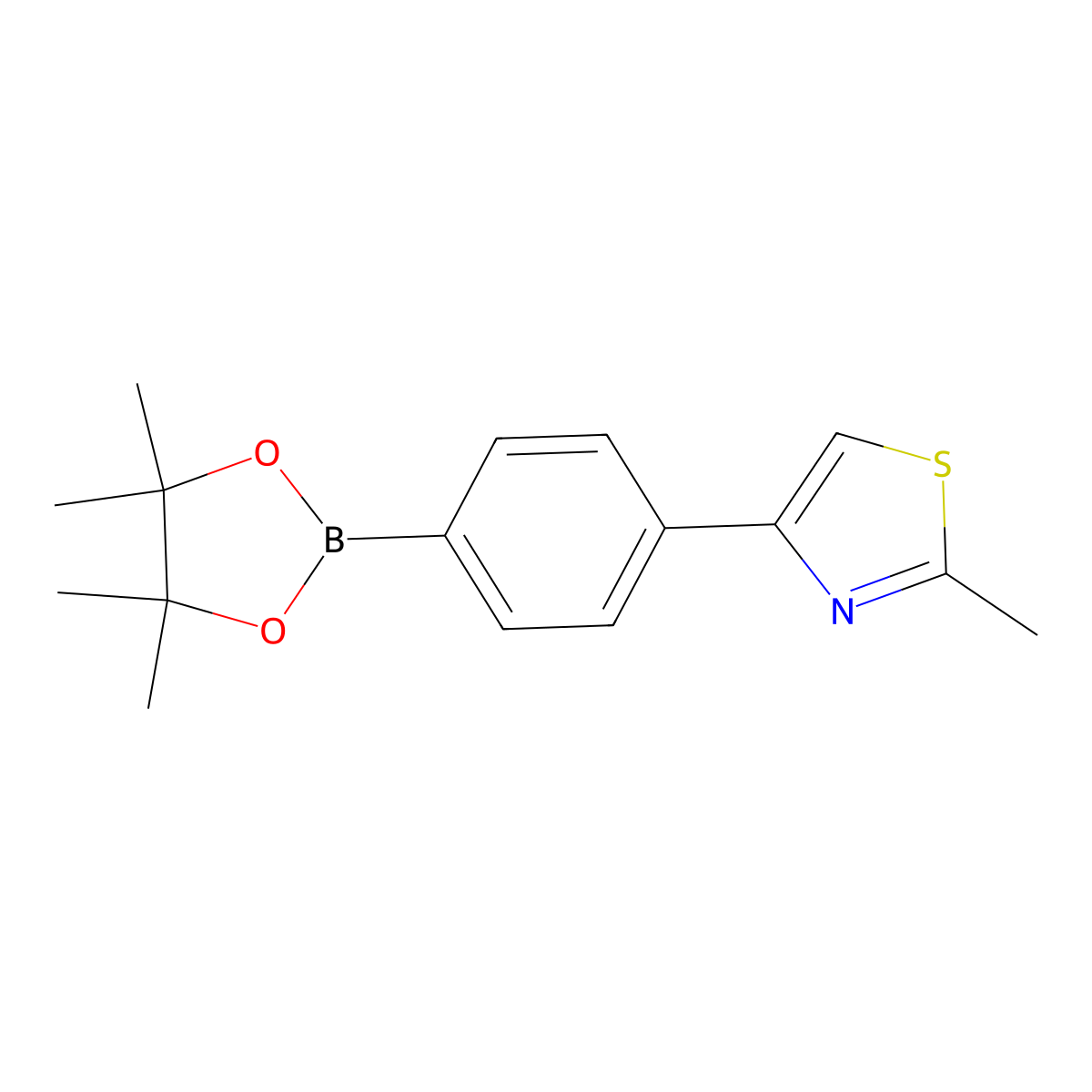 2-Methyl-4-[4-(4,4,5,5-tetramethyl-1,3,2-dioxaborolan-2-yl)phenyl]-1,3-thiazole molecular structure, CAS 857283-68-2