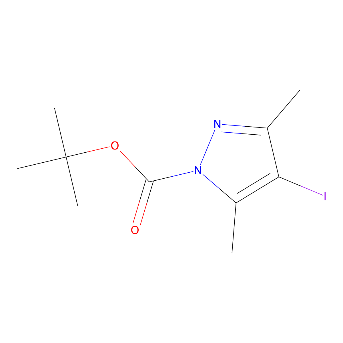 tert-butyl 4-iodo-3,5-dimethyl-1H-pyrazole-1-carboxylate molecular structure, CAS 857283-71-7