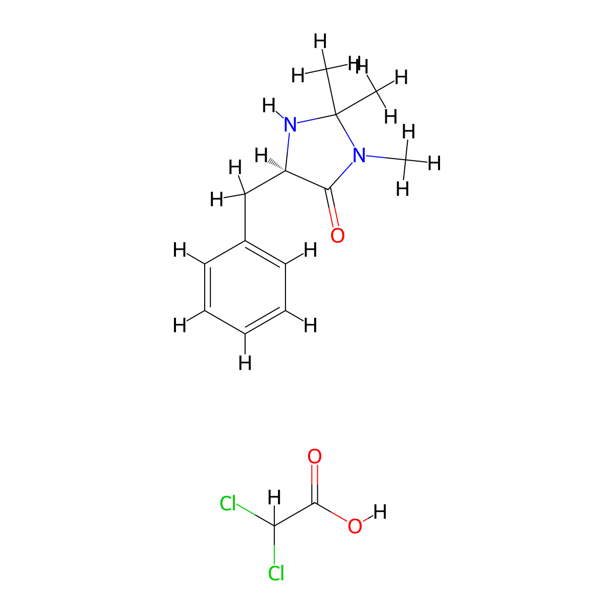 (5R)-(+)-2,2,3-Trimethyl-5-benzyl-4-imidazolidinone dichloroacetic acid molecular structure, CAS 857303-87-8