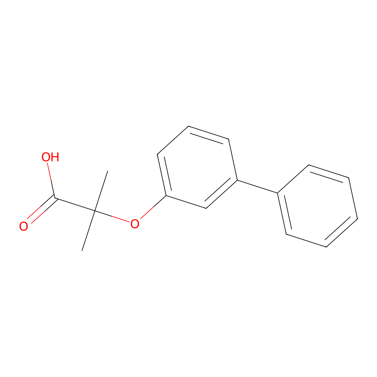 2-Methyl-2-(3-phenylphenoxy)propanoic acid molecular structure, CAS 857351-98-5