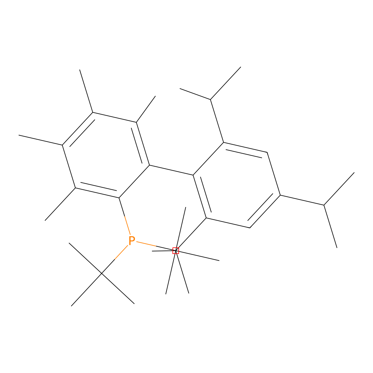 Di-tert-butyl(2',4',6'-triisopropyl-3,4,5,6-tetramethyl-[1,1'-biphenyl]-2-yl)phosphine , Me4-tBu-Xphos molecular structure, CAS 857356-94-6