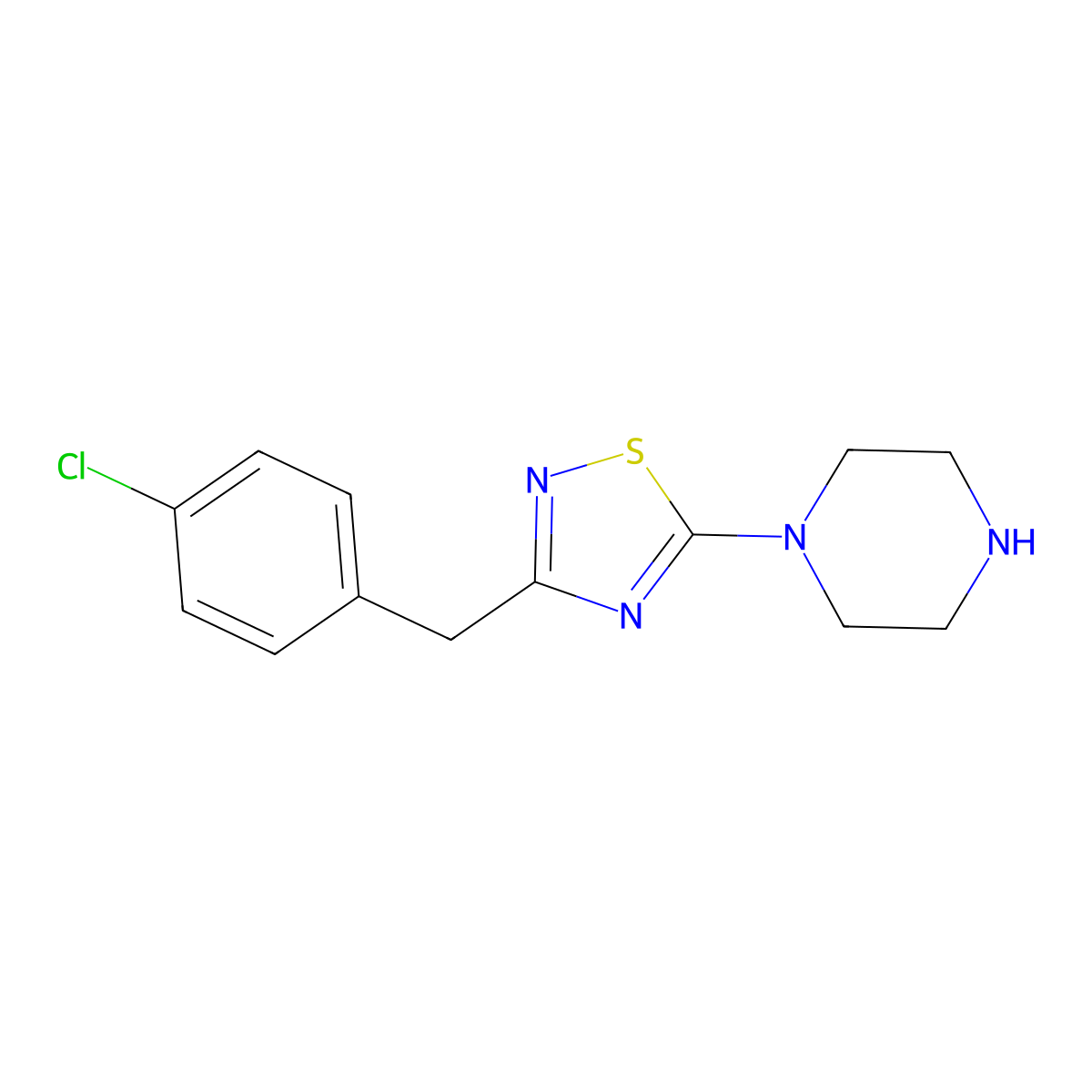 1-{3-[(4-Chlorophenyl)methyl]-1,2,4-thiadiazol-5-yl}piperazine molecular structure, CAS 857406-79-2