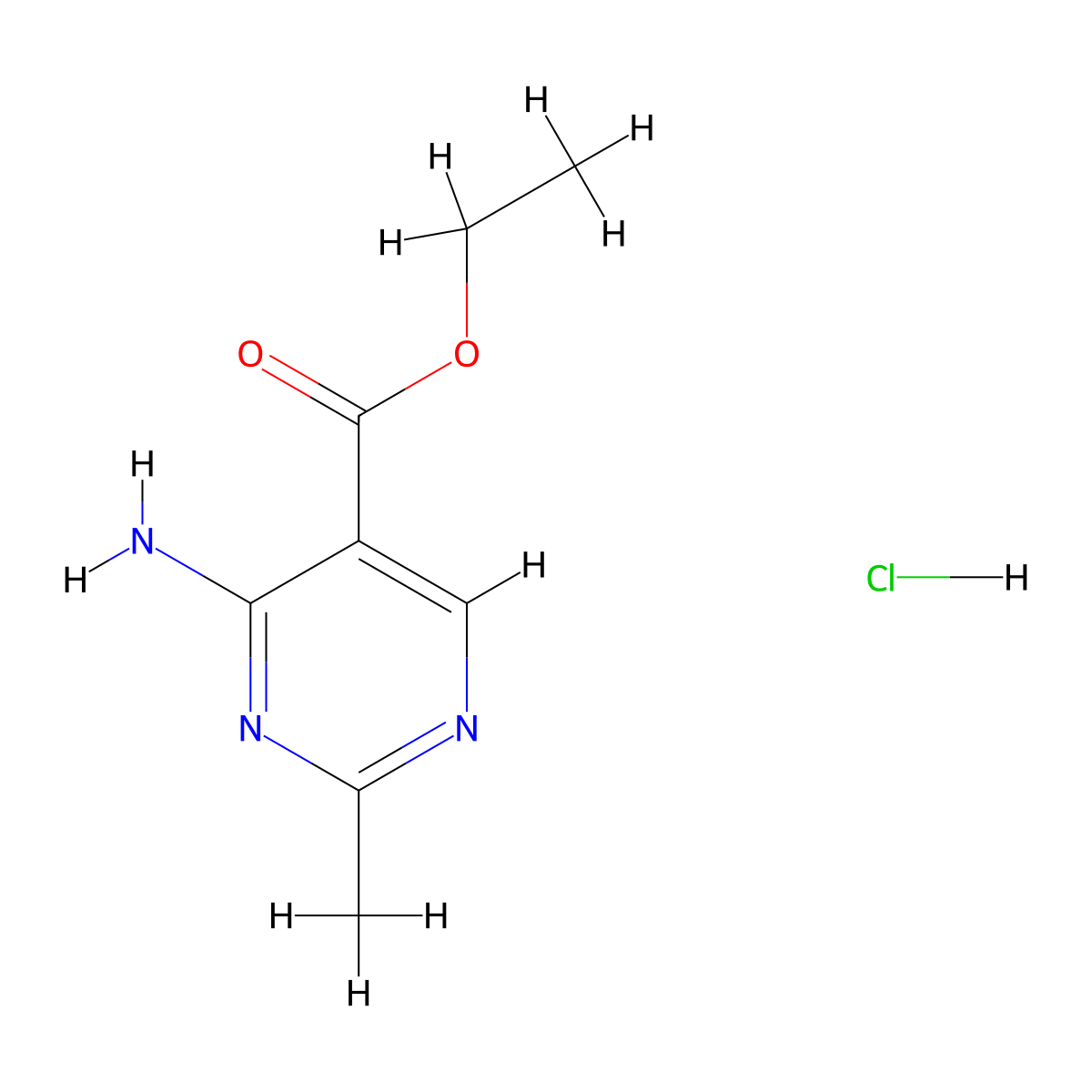 Ethyl 4-amino-2-methylpyrimidine-5-carboxylate hydrochloride molecular structure, CAS 857410-56-1