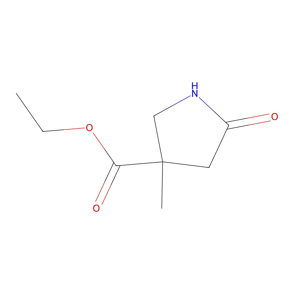 Ethyl 3-methyl-5-oxopyrrolidine-3-carboxylate molecular structure, CAS 857424-21-6