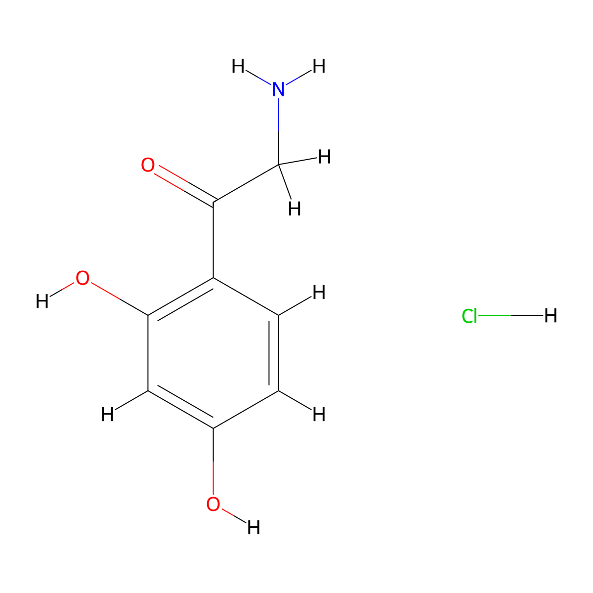 2-Amino-1-(2,4-dihydroxyphenyl)ethan-1-one hydrochloride molecular structure, CAS 857432-60-1