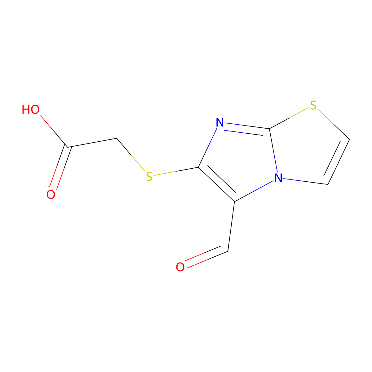 2-((5-Formylimidazo[2,1-b]thiazol-6-yl)thio)acetic acid molecular structure, CAS 857493-72-2