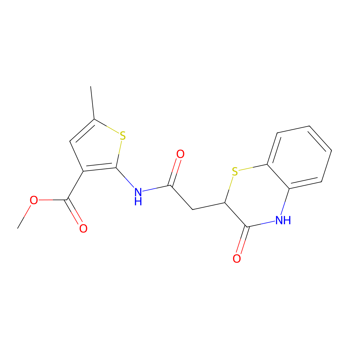 methyl 2-{[(3-hydroxy-2H-1,4-benzothiazin-2-yl)acetyl]amino}-5-methylthiophene-3-carboxylate molecular structure, CAS 857493-92-6
