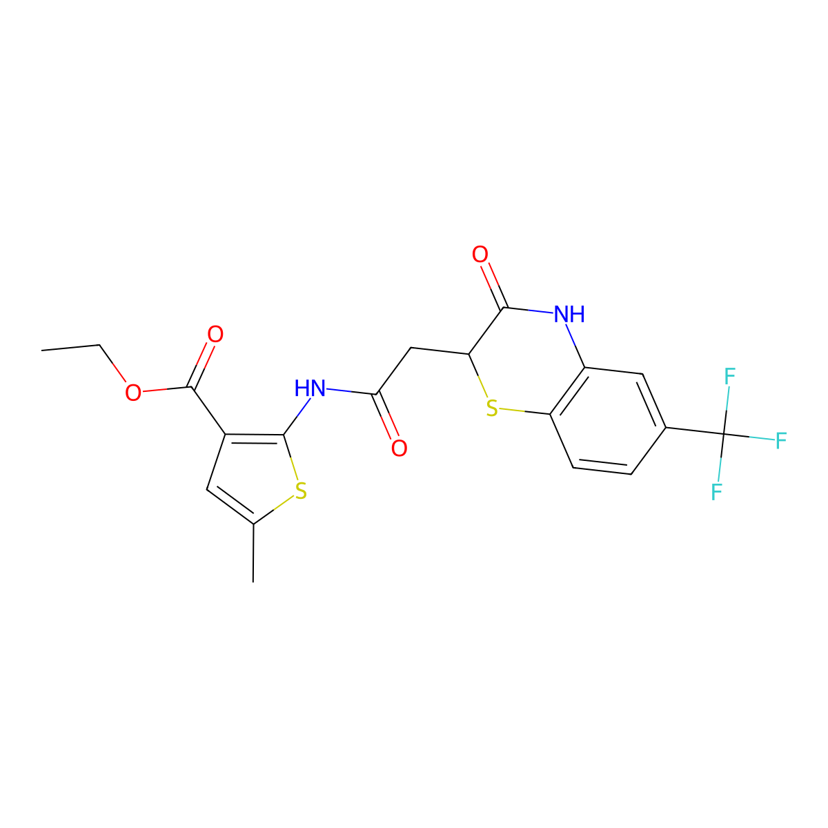 ethyl 5-methyl-2-({[3-oxo-6-(trifluoromethyl)-3,4-dihydro-2H-1,4-benzothiazin-2-yl]acetyl}amino)thiophene-3-carboxylate molecular structure, CAS 857494-00-9