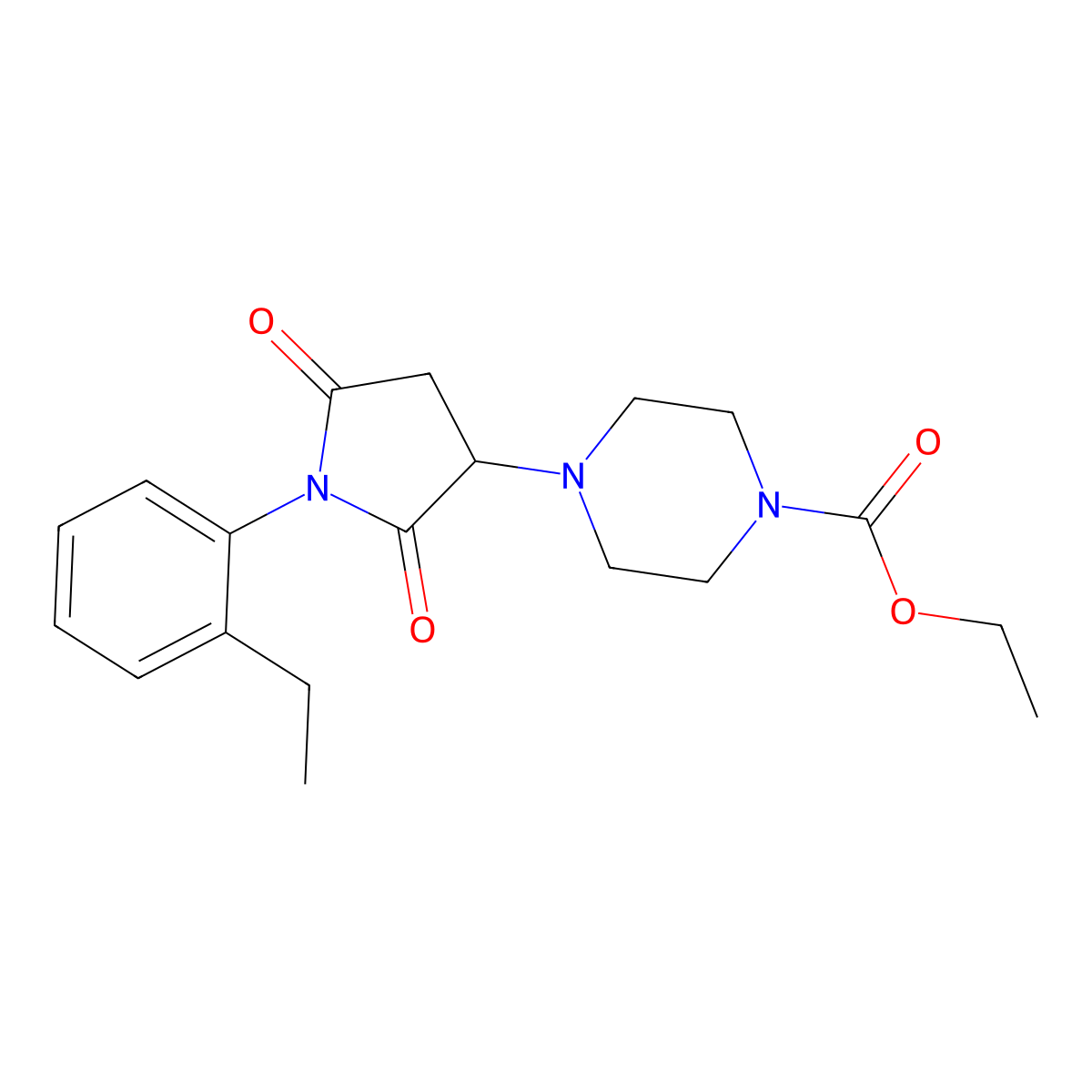 Ethyl 4-[1-(2-ethylphenyl)-2,5-dioxopyrrolidin-3-yl]piperazine-1-carboxylate molecular structure, CAS 857494-05-4