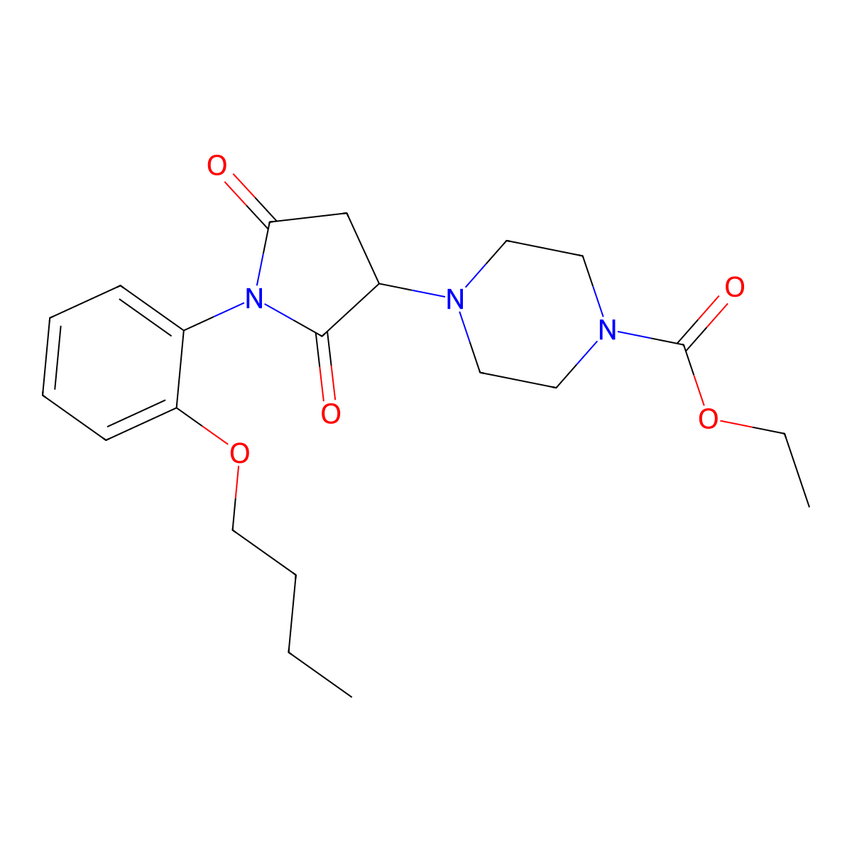 Ethyl 4-[1-(2-butoxyphenyl)-2,5-dioxopyrrolidin-3-yl]piperazine-1-carboxylate molecular structure, CAS 857494-06-5