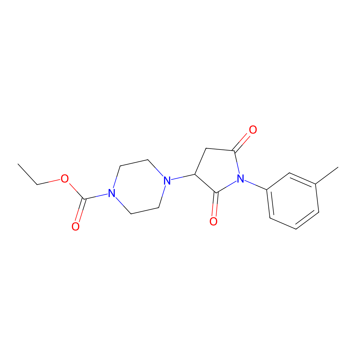 Ethyl 4-[1-(3-methylphenyl)-2,5-dioxopyrrolidin-3-yl]piperazine-1-carboxylate molecular structure, CAS 857494-08-7