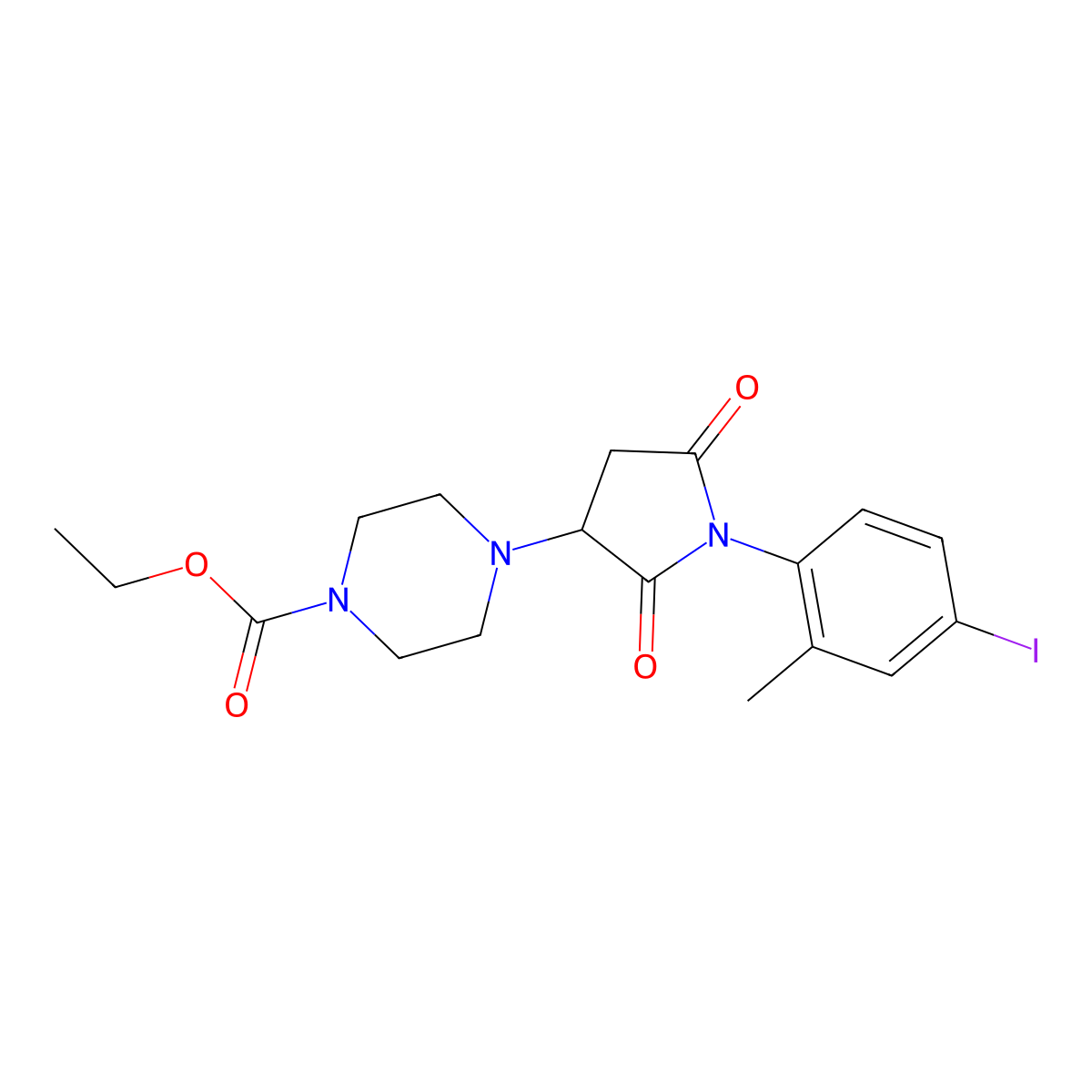 Ethyl 4-[1-(4-iodo-2-methylphenyl)-2,5-dioxopyrrolidin-3-yl]piperazine-1-carboxylate molecular structure, CAS 857494-11-2