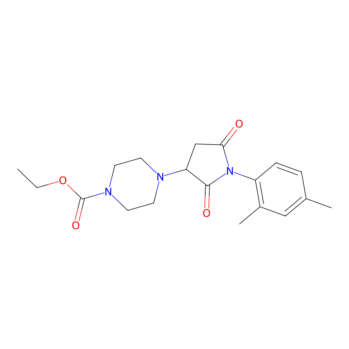 Ethyl 4-[1-(2,4-dimethylphenyl)-2,5-dioxopyrrolidin-3-yl]piperazine-1-carboxylate molecular structure, CAS 857494-12-3