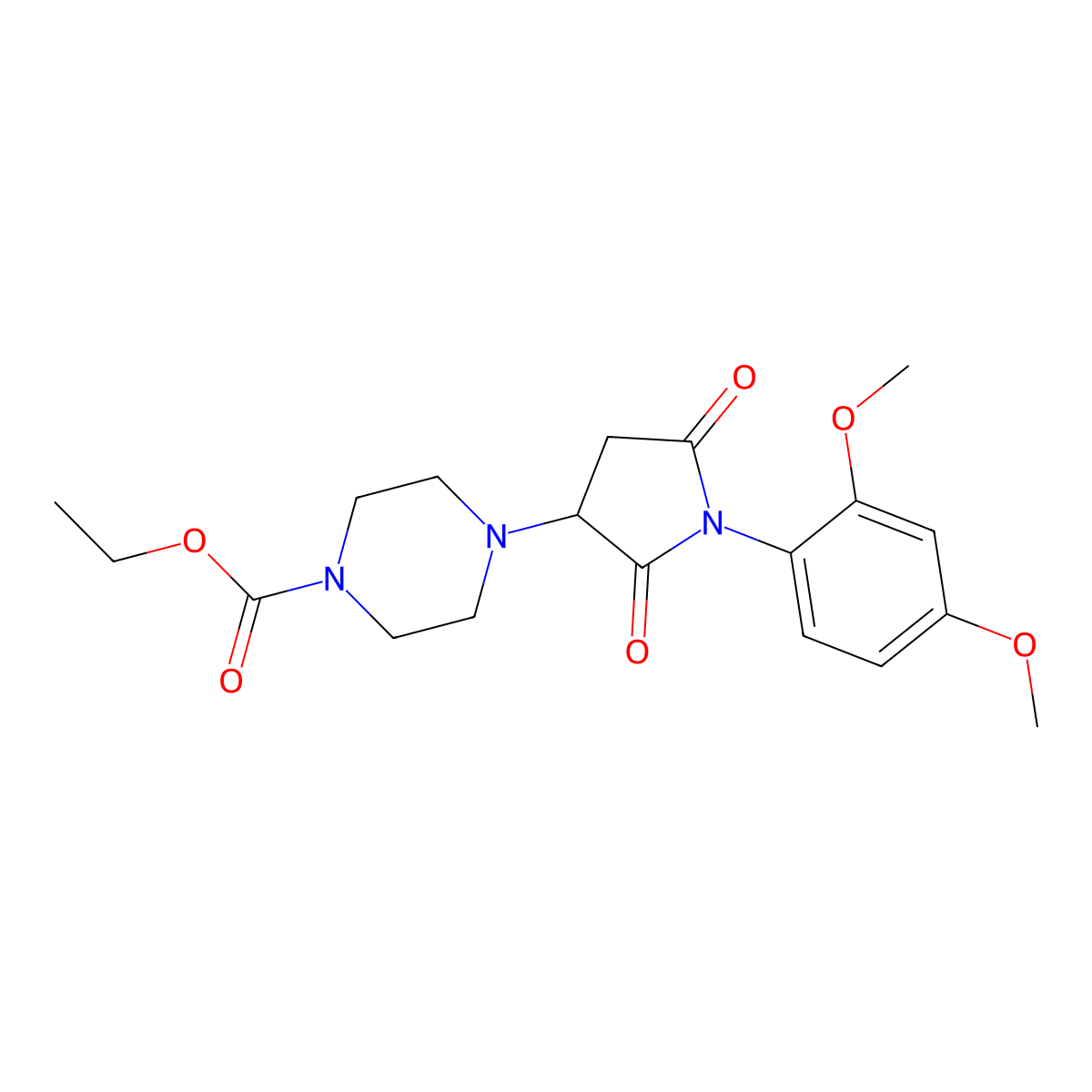 Ethyl 4-[1-(2,4-dimethoxyphenyl)-2,5-dioxoazolidin-3-yl]piperazinecarboxylate molecular structure, CAS 857494-13-4