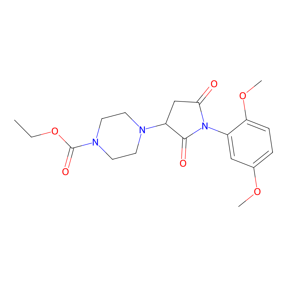 Ethyl 4-[1-(2,5-dimethoxyphenyl)-2,5-dioxopyrrolidin-3-yl]piperazine-1-carboxylate molecular structure, CAS 857494-14-5