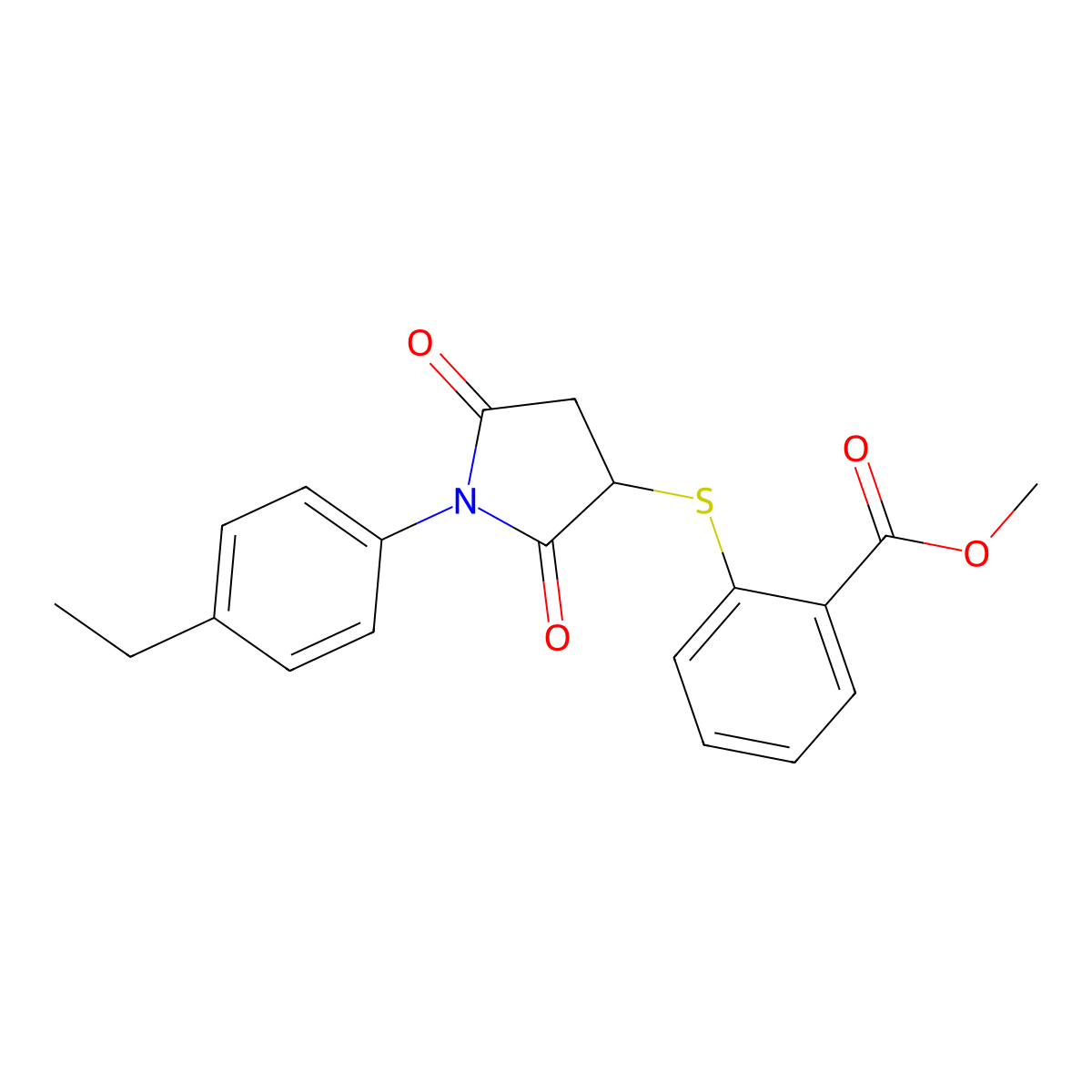Methyl 2-{[1-(4-ethylphenyl)-2,5-dioxopyrrolidin-3-yl]sulfanyl}benzoate molecular structure, CAS 857494-40-7