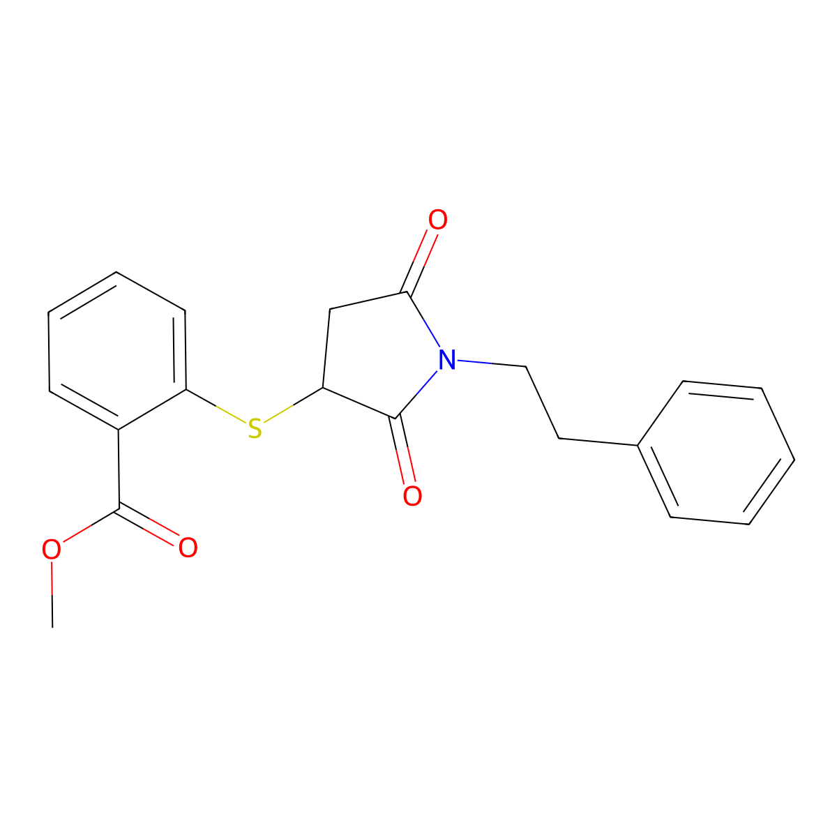 Methyl 2-((2,5-dioxo-1-phenethylpyrrolidin-3-yl)thio)benzoate molecular structure, CAS 857494-41-8