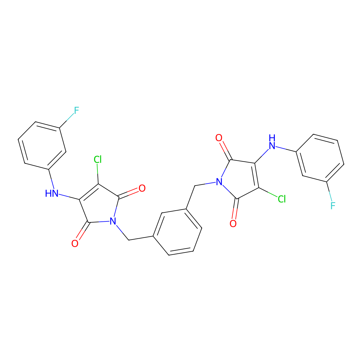 1,1'-(1,3-Phenylenebis(methylene))bis(3-chloro-4-((3-fluorophenyl)amino)-1H-pyrrole-2,5-dione) molecular structure, CAS 857494-65-6