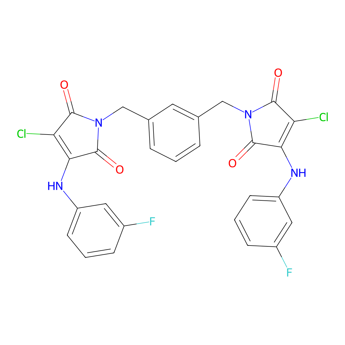 1,1'-(1,3-Phenylenebis(methylene))bis(3-chloro-4-((3-fluorophenyl)amino)-1H-pyrrole-2,5-dione) molecular structure, CAS 857494-65-6