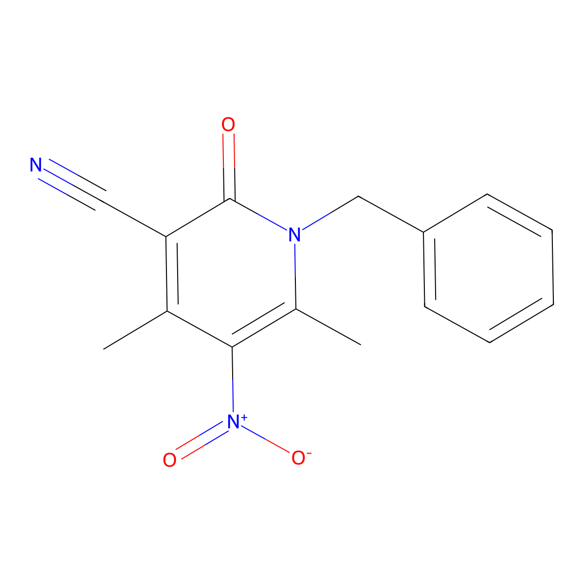 1-Benzyl-4,6-dimethyl-5-nitro-2-oxo-1,2-dihydropyridine-3-carbonitrile molecular structure, CAS 857495-45-5