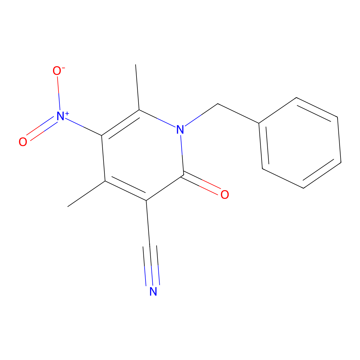 1-Benzyl-4,6-dimethyl-5-nitro-2-oxo-1,2-dihydropyridine-3-carbonitrile molecular structure, CAS 857495-45-5