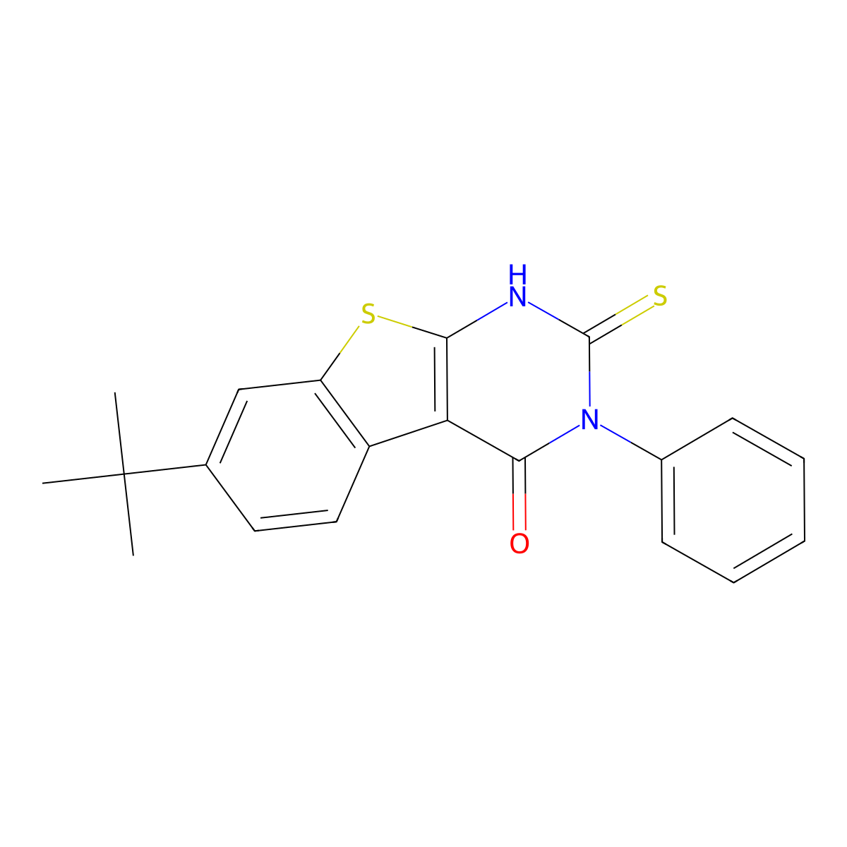7-tert-butyl-2-mercapto-3-phenyl[1]benzothieno[2,3-d]pyrimidin-4(3H)-one molecular structure, CAS 857495-79-5