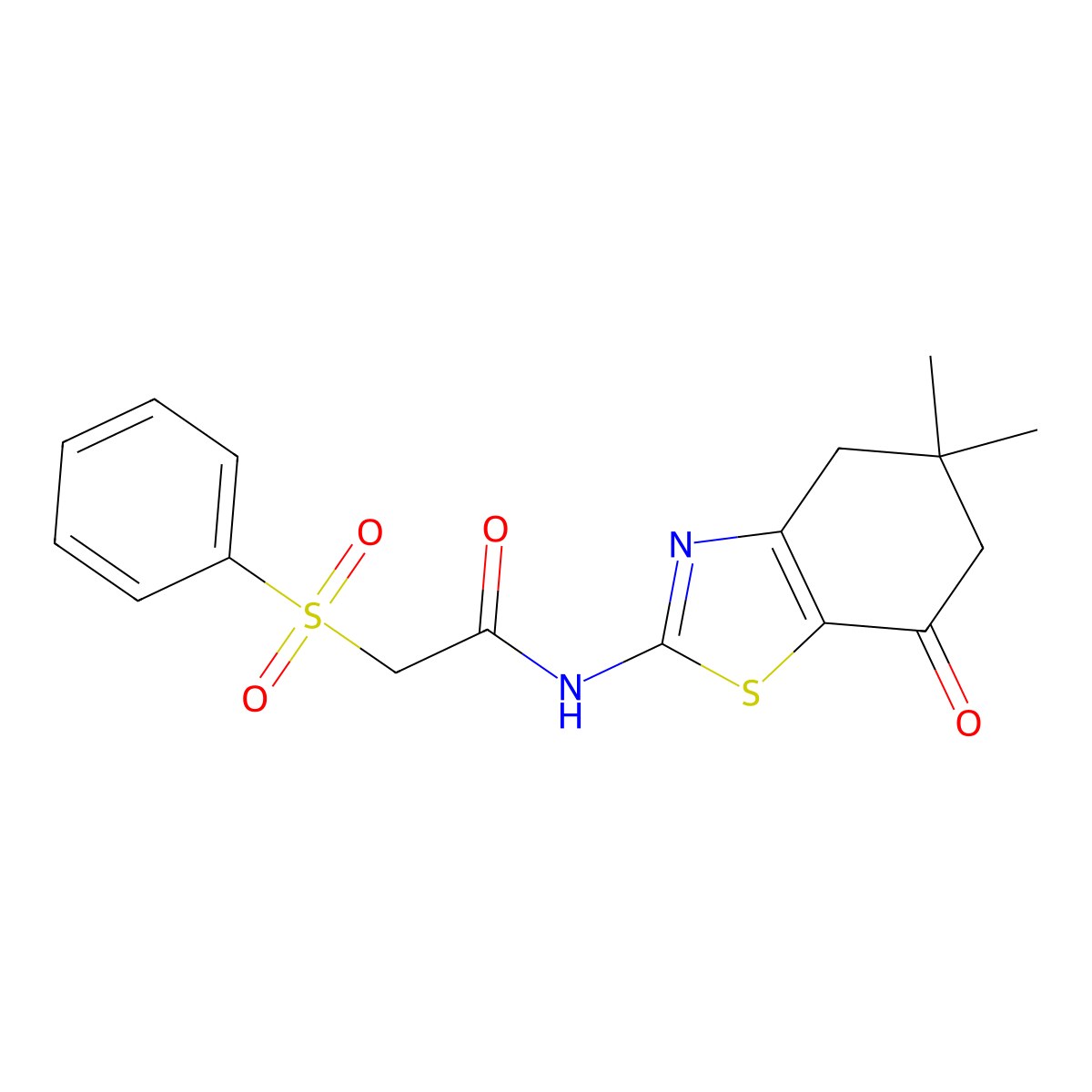 2-(benzenesulfonyl)-N-(5,5-dimethyl-7-oxo-4,6-dihydro-1,3-benzothiazol-2-yl)acetamide molecular structure, CAS 857497-75-7