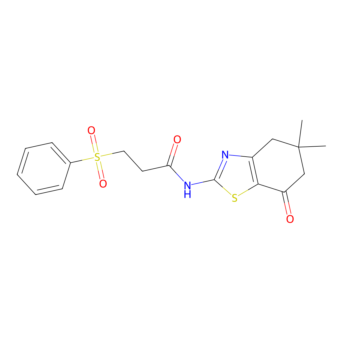 3-(benzenesulfonyl)-N-(5,5-dimethyl-7-oxo-4,6-dihydro-1,3-benzothiazol-2-yl)propanamide molecular structure, CAS 857497-89-3