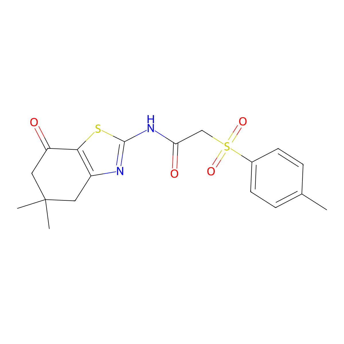 N-(5,5-dimethyl-7-oxo-4,6-dihydro-1,3-benzothiazol-2-yl)-2-(4-methylphenyl)sulfonylacetamide molecular structure, CAS 857498-19-2