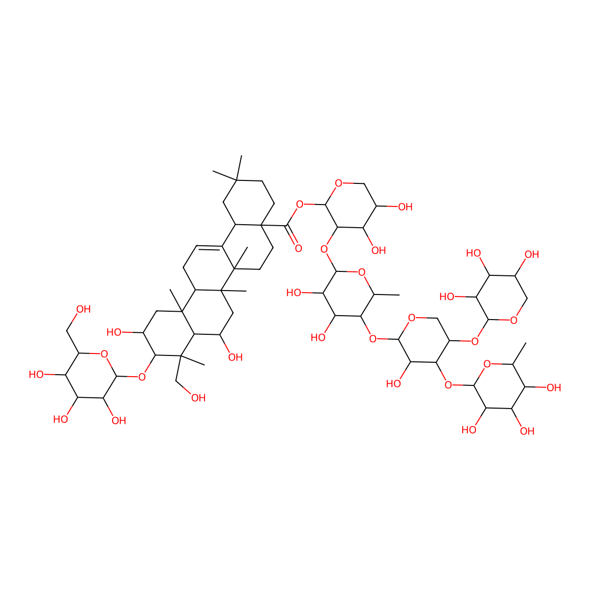 [(2S,3R,4S,5S)-3-[(2S,3R,4S,5R,6S)-3,4-dihydroxy-5-[(2S,3R,4R,5R)-3-hydroxy-4-[(2R,3S,4S,5S,6R)-3,4,5-trihydroxy-6-methyloxan-2-yl]oxy-5-[(2S,3R,4S,5R)-3,4,5-trihydroxyoxan-2-yl]oxyoxan-2-yl]oxy-6-methyloxan-2-yl]oxy-4,5-dihydroxyoxan-2-yl] (4aS,6aS,6bR,8R,9R,10S,11R,12aR,14bS)-8,11-dihydroxy-9-(hydroxymethyl)-2,2,6a,6b,9,12a-hexamethyl-10-[(2R,3R,4S,5S,6R)-3,4,5-trihydroxy-6-(hydroxymethyl)oxan-2-yl]oxy-1,3,4,5,6,6a,7,8,8a,10,11,12,13,14b-tetradecahydropicene-4a-carboxylate molecular structure, CAS 857506-83-3
