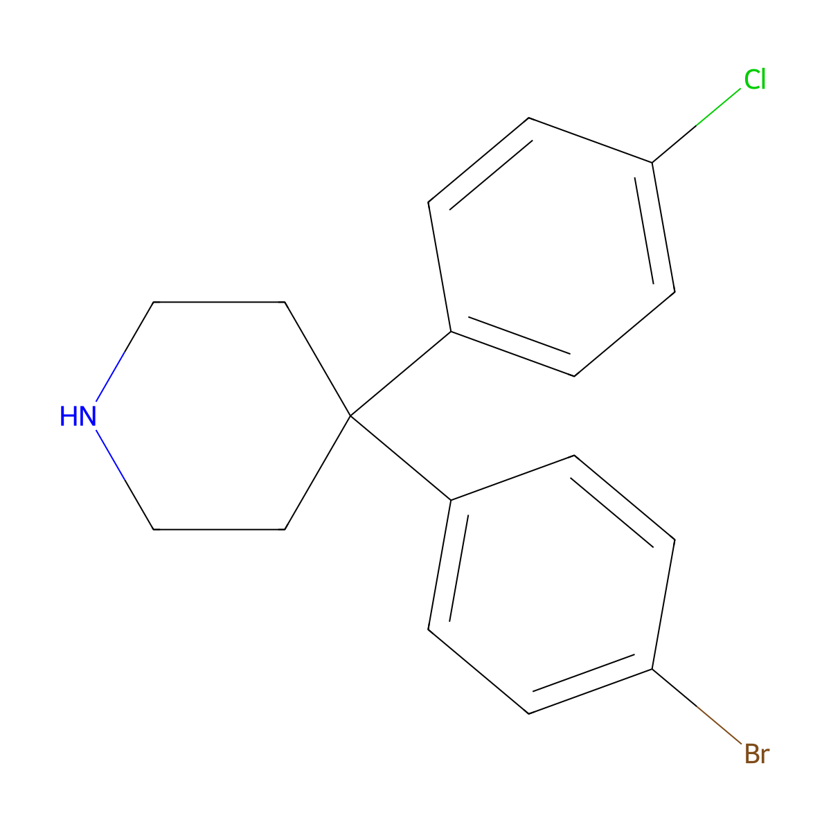 4-(4-Bromophenyl)-4-(4-chlorophenyl)piperidine molecular structure, CAS 857531-01-2