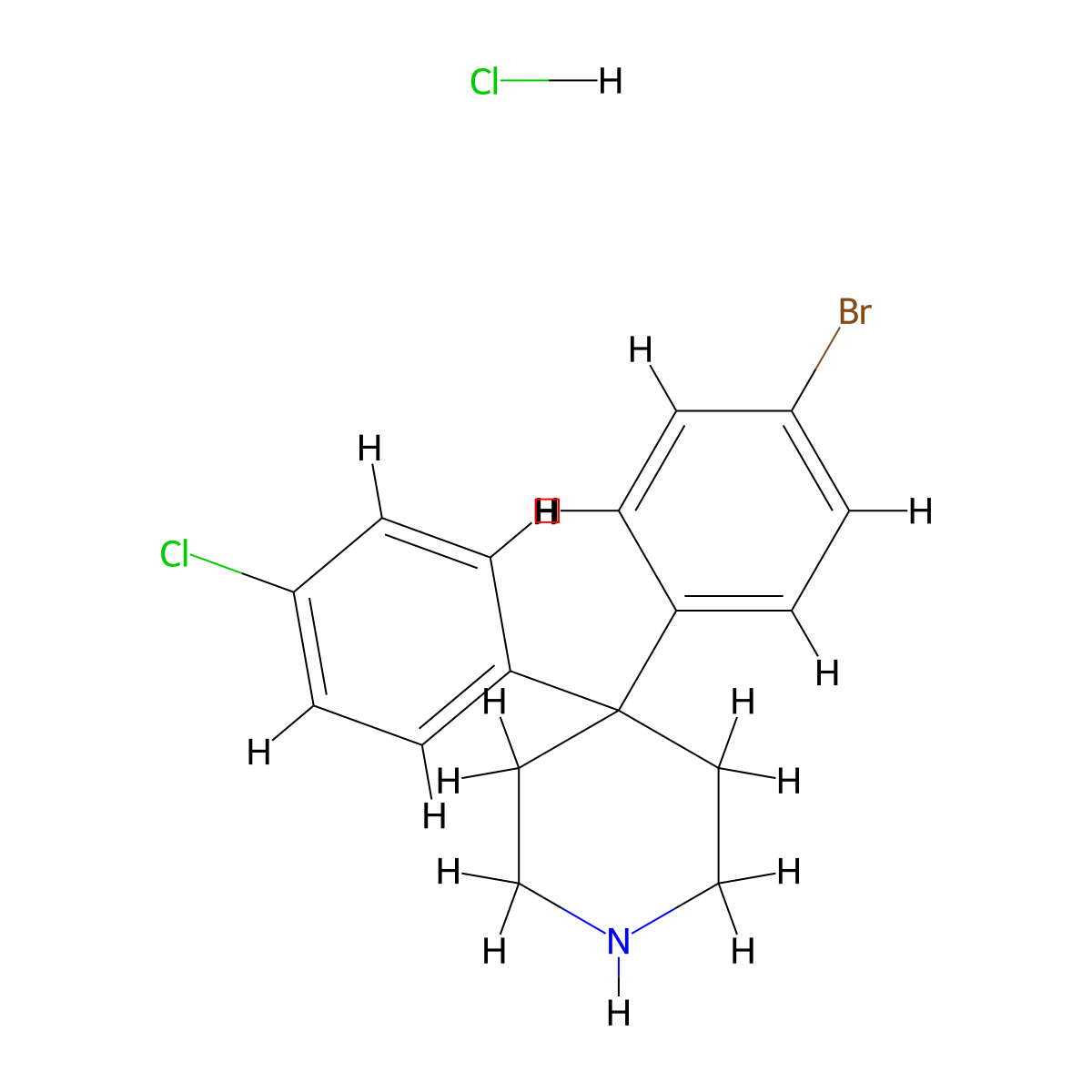 4-(4-Bromophenyl)-4-(4-chlorophenyl)piperidine hydrochloride molecular structure, CAS 857531-97-6