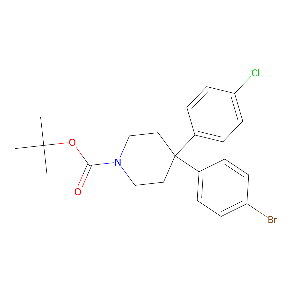 tert-Butyl 4-(4-bromophenyl)-4-(4-chlorophenyl)-piperidine-1-carboxylate molecular structure, CAS 857532-23-1