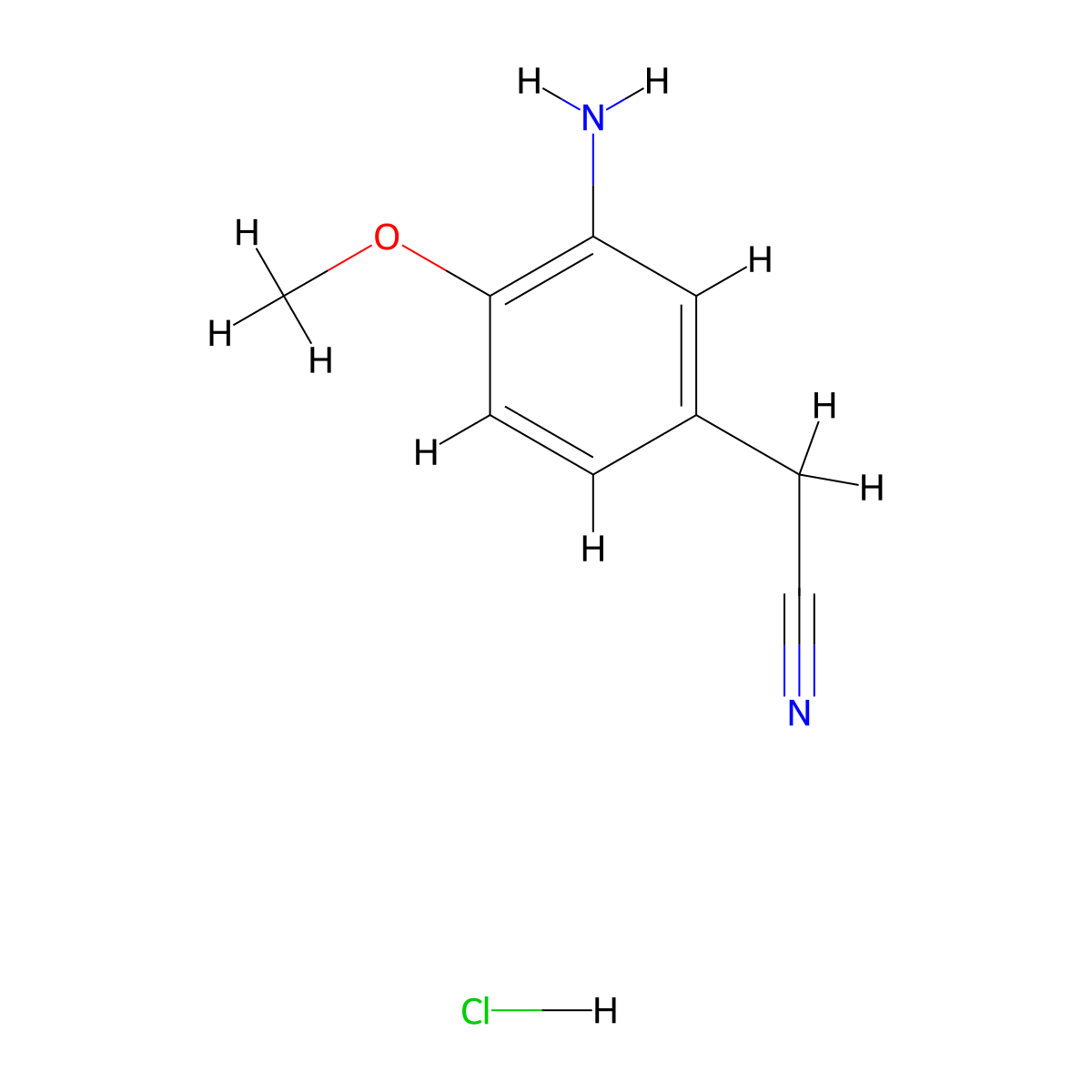2-(3-Amino-4-methoxyphenyl)acetonitrile hydrochloride molecular structure, CAS 857544-25-3