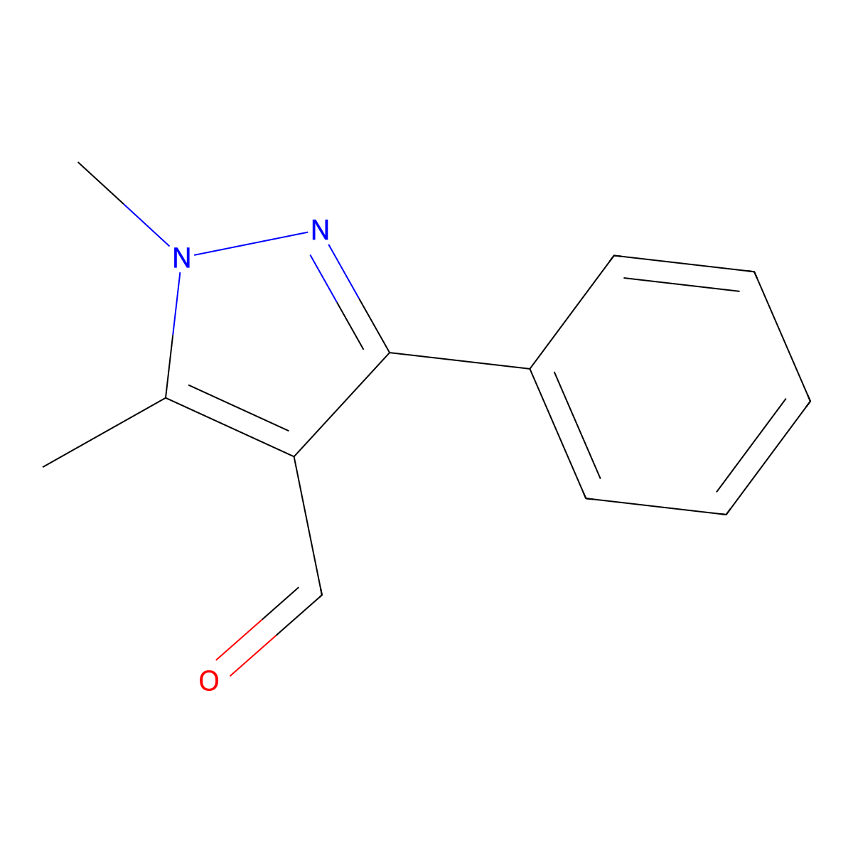 1,5-Dimethyl-3-phenyl-1H-pyrazole-4-carbaldehyde molecular structure, CAS 857640-17-6