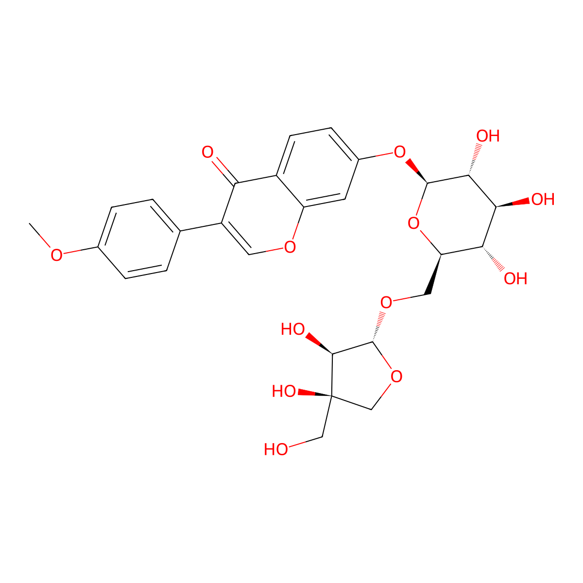 4H-1-Benzopyran-4-one, 7-[(6-O-D-apio-beta-D-furanosyl-beta-D-glucopyranosyl)oxy]-3-(4-methoxyphenyl)- molecular structure, CAS 857677-78-2