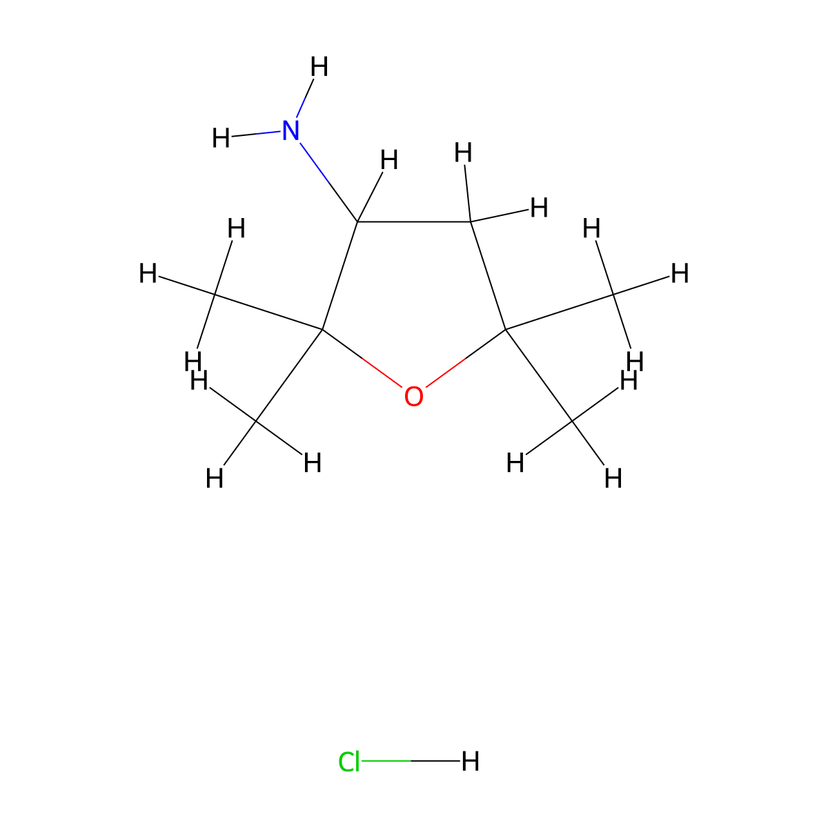 2,2,5,5-Tetramethyltetrahydrofuran-3-amine hydrochloride molecular structure, CAS 857789-97-0