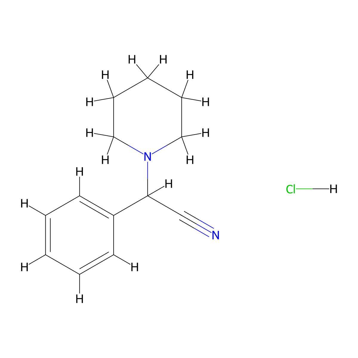 2-Phenyl-2-(1-piperidyl)acetonitrile hydrochloride molecular structure, CAS 857836-70-5