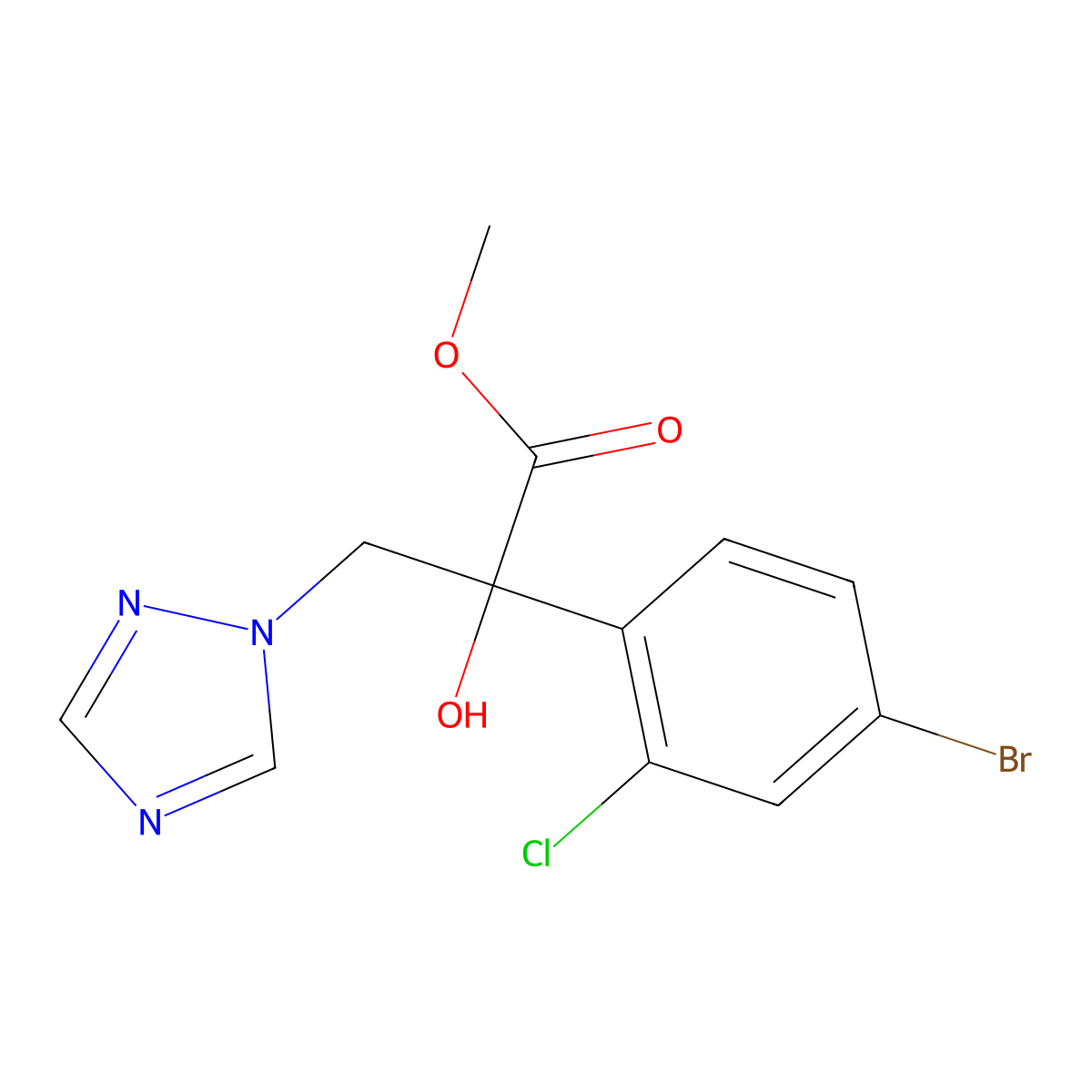 Methyl 2-(4-bromo-2-chlorophenyl)-2-hydroxy-3-(1H-1,2,4-triazol-1-yl)propanoate molecular structure, CAS 85792-45-6