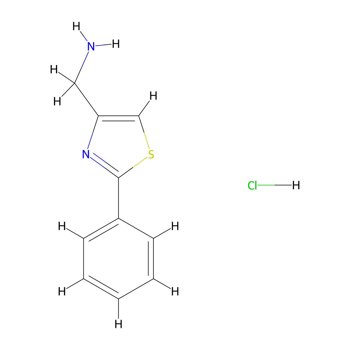 (2-Phenyl-1,3-thiazol-4-yl)methanamine hydrochloride molecular structure, CAS 857997-89-8
